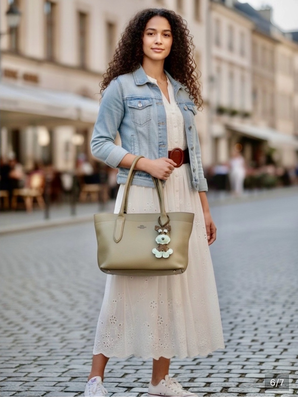 Coach Pebbled Leather Tote in Beige with Pink Scarf Accent and Dog Charm 2018 - Picture 8 of 9